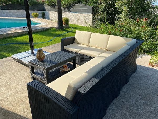 Диван пластиковый плетеный угловой с подушками Siesta Contract Monaco Lounge Corner антрацит фото