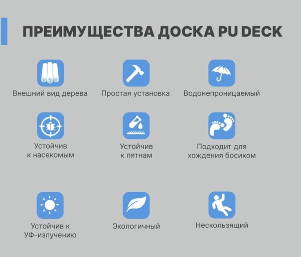 Террасная доска ПУДЕК полнотелая (25*200*2440 мм) КАНДИДАСА, полиуретан, за м.пог фото