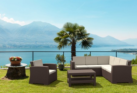 Кресло пластиковое плетеное с подушками Siesta Contract Monaco Lounge, коричневый фото